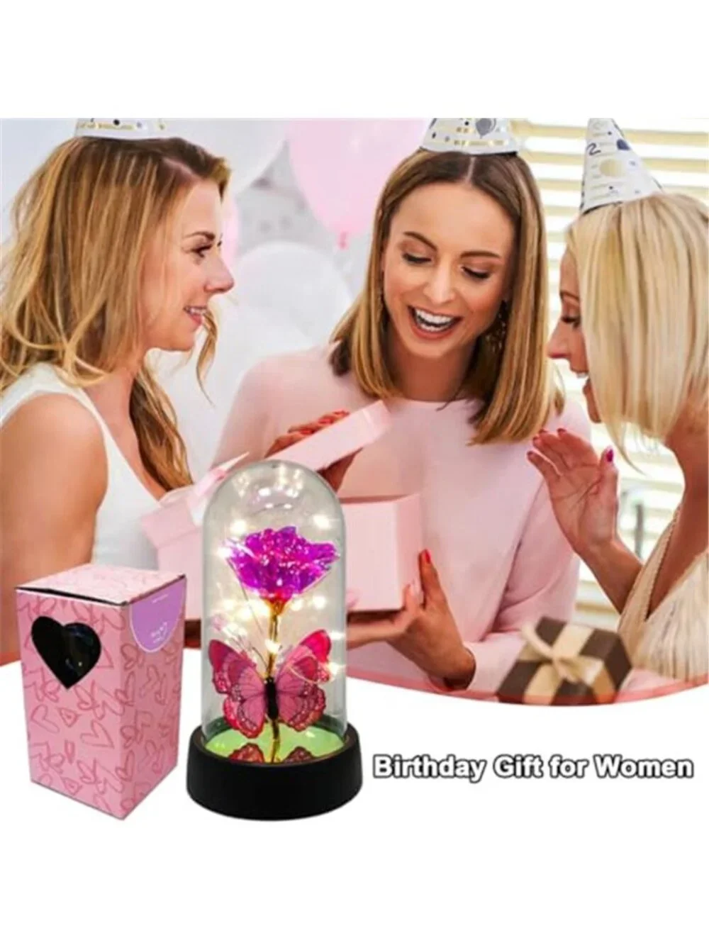 Galaxy Rose In Glass Dome LED Light Up Forever Flower Romantic Gift Decor